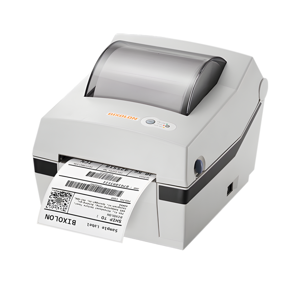Bixolon label printer with a label output on a white background Bixolon SRP-770 Thermal Label Printer – High-Speed Industrial Barcode