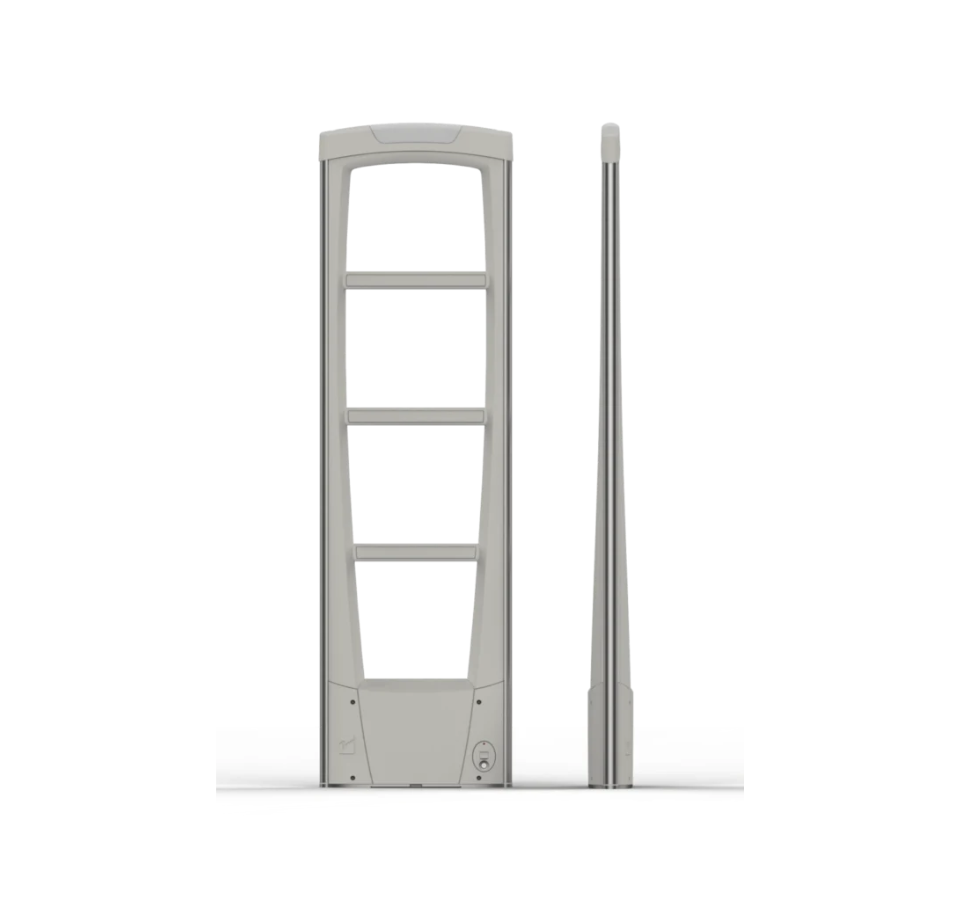 Gray metal gate with a vertical bar on a white background - Checkpoint EAS Evolve IR P10 Pedestal RF (Pair of 2 Antennas) primary and secondary + Power Supply

