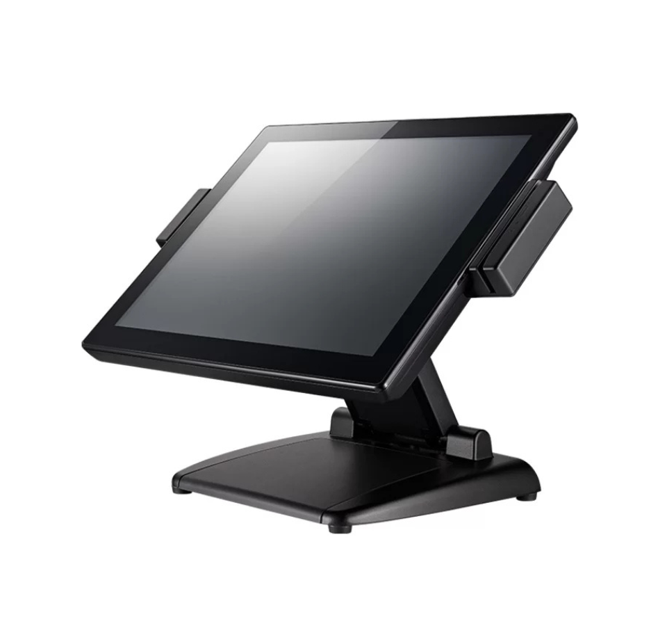 Black tablet stand with a tablet on a white background Premium Touch Screen POS Machine in Dubai – POSMEA