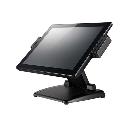Black tablet stand with a tablet on a white background Premium Touch Screen POS Machine in Dubai – POSMEA