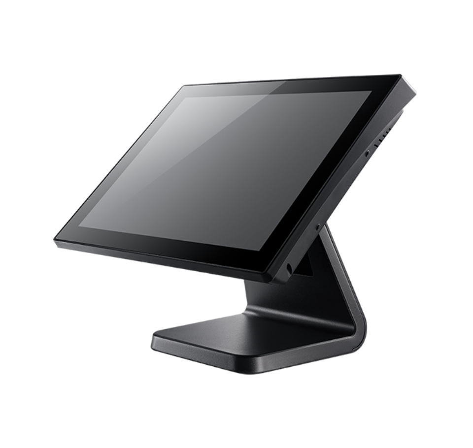 Black touchscreen POS terminal on a white background Affordable Retail POS System in UAE – POSMEA