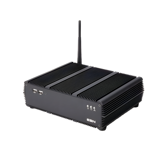 Black industrial device with EBN branding on a white background - EBN Box PC 65 POS Machine | Compact DOS POS System UAE – POSME