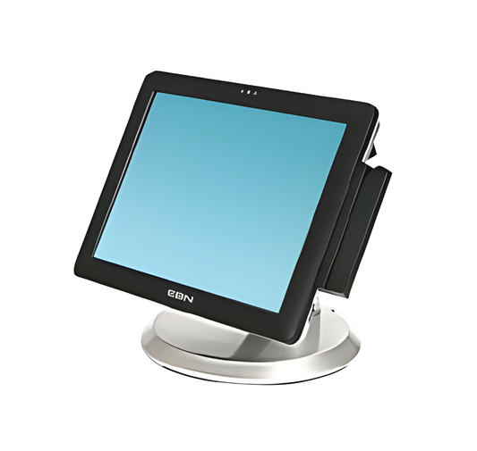 Tablet on a stand with EON branding on a white background - EBN XPOS 950 Intel i3 POS System | High-Performance Retail POS UAE – POSMEA