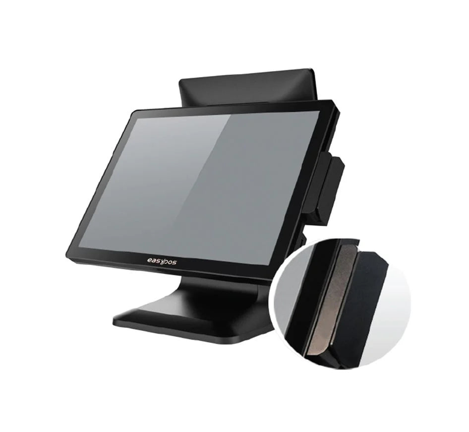 Black touchscreen POS terminal with a close-up of the card reader on a white background - EasyPOS EPPS312 Touch Screen POS System | Reliable POS Machine UAE – POSMEA