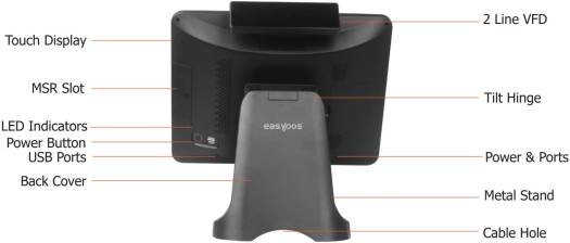 Epos system with labeled components on a white background -  Easypos EPPS315 POS Machine 