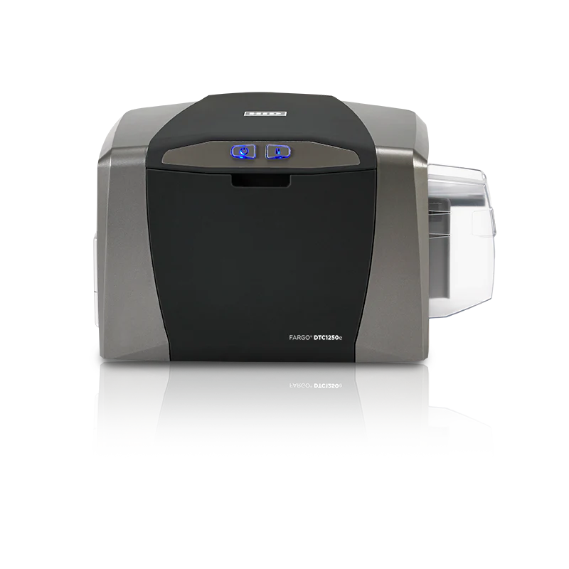 Fargo DTC1000 card printer on a white background - Fargo DTC1250e Single-Side ID Card Printer – High-Speed Desktop Card Printer UAE