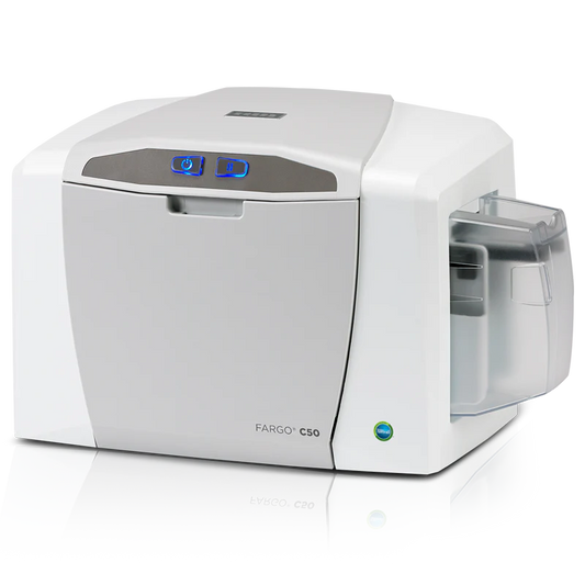 Fargo DTC C50 Single Side ID Card Printer 51981 (Software + 100 Cards + Color Ribbon + Catridge)