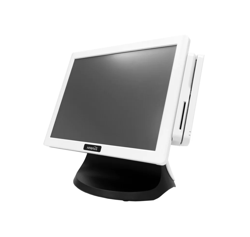White touchscreen monitor on a stand with a white background Complete Hanasis POS Billing System Dubai – POSMEA