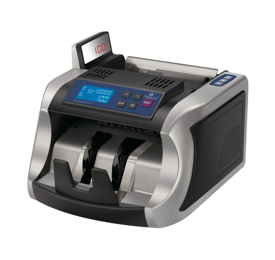 Currency counting machine with digital display on a white background Nigachi NC-75 Money Counting Machine – UV & MG Fake Note Detection UAE