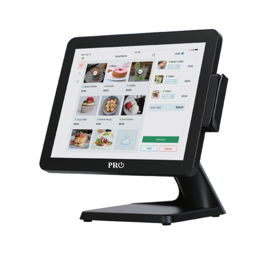 Touchscreen POS system with food ordering interface on a white background - Android POS Dubai