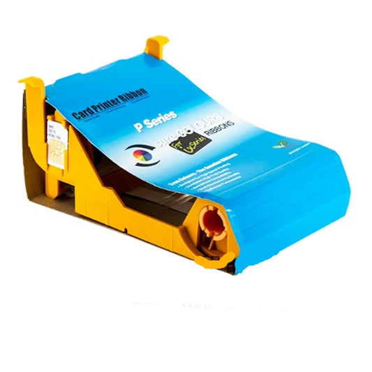 Card printer ribbon with blue and yellow packaging on a white  background - Posmea Zebra P110i ID Card Printer Ribbon | Genuine Zebra Supplies UAE