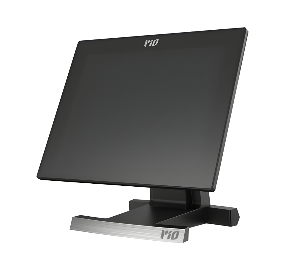 Black electronic device with a stand on a white background - Rio Smartbox PT5200 POS Machine | Rio Xander Rear VFD POS UAE – POSMEA