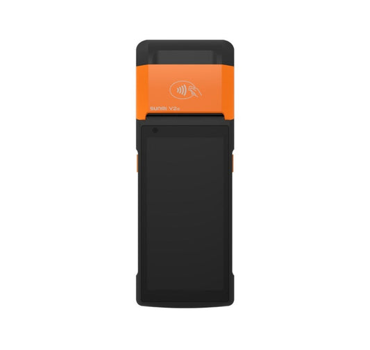 Black and orange electronic device on a white background  Handheld Smart POS with Printer – POSMEA