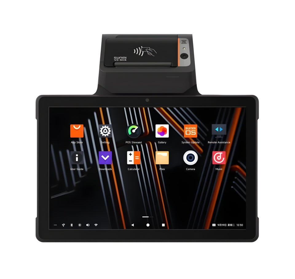 Tablet with a stylus holder on top displaying app icons on a white background Smart Restaurant POS – POSMEA