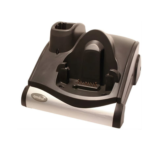 Black and silver barcode scanner on a white background - Symbol / Zebra MC9000 Series Single Slot Charging & Communication Cradle with Spare Battery – Part# CRD9000-1001SR | Buy in UAE