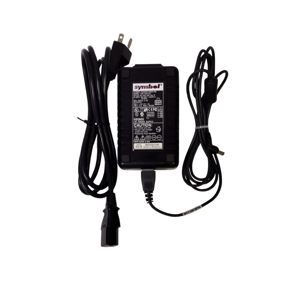 Black power adapter with cables on a white background Symbol VRC Series Power Supply – 85-264VAC to 24VDC, 1.3A Adapter Posmea In Uae
