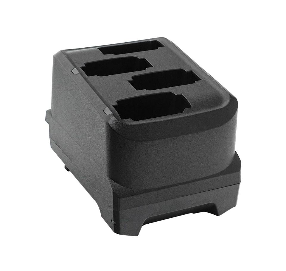 Black battery charger with three slots on a white background - 
Zebra MC9300 4-Slot Battery Charging Station – Part# SAC-MC93-4SCHG-01 | Buy in UAE