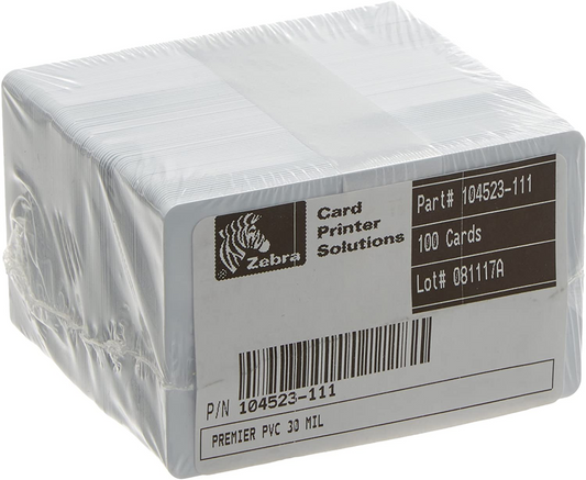 Packaged Zebra card printer solution with label on a white background - Zebra Premier PVC ID Cards CR-80 30 Mil – Blank White Plastic Cards (500 Pack) UAE