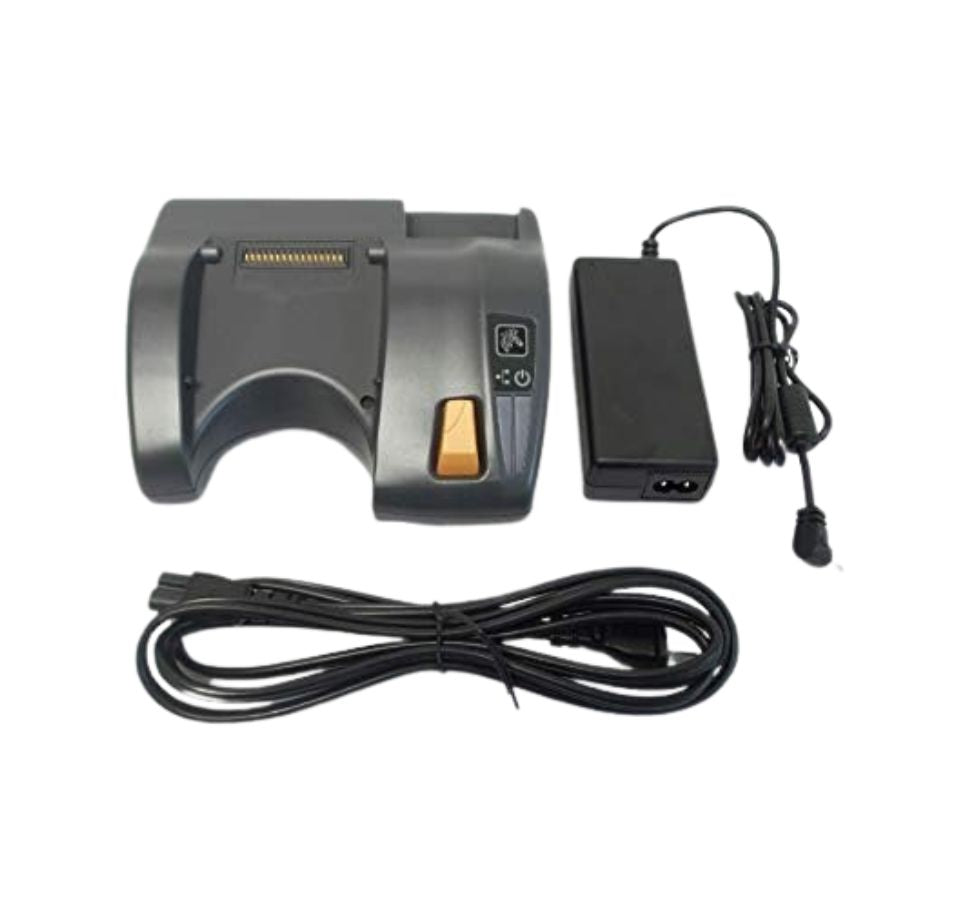 Electronic device with power adapter and cable on a white background - Zebra QLn220 / QLn320 Ethernet Charging Cradle – Part# P1031365-034 | Buy in UAE