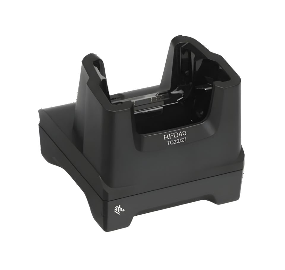 Black electronic device with 'RFD40' and 'TC72/73' text on a white background - Zebra RFD40 Charge Only Cradle – Part# CR40-1S0T-TC2-G-02 | TC22/TC27 & HC20/HC50 Support | UAE