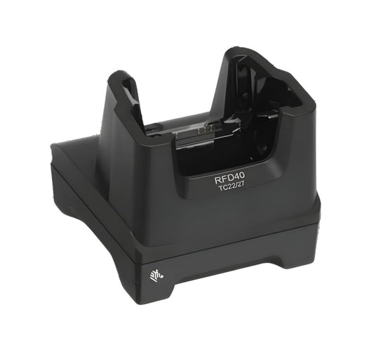 Black electronic device with 'RFD40' and 'TC72/73' text on a white background - Zebra RFD40 Charge Only Cradle – Part# CR40-1S0T-TC2-G-02 | TC22/TC27 & HC20/HC50 Support | UAE