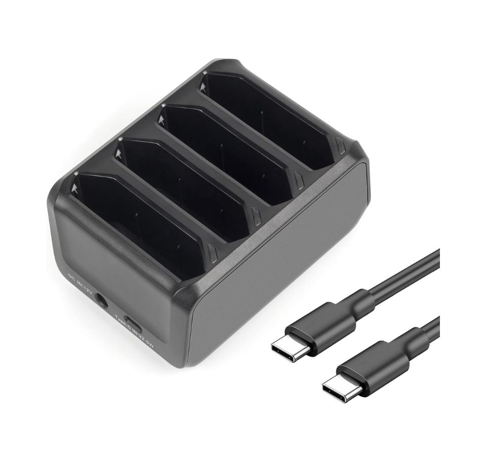Black battery charger with three slots and two USB cables on a white background - Zebra TC70 / TC72 / TC75 / TC77 Ethernet USB Charging & Communication Cradle – Part# CRD-TC7X-SE2EPP-01 | Buy in UAE