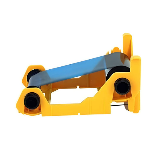 Yellow tape dispenser with blue tape on a white background - Zebra YMCKO ID Card Ribbon for P100i / P110i / P120i – 200 Prints | Part# 800017-240 | Buy in UAE from POSMEA