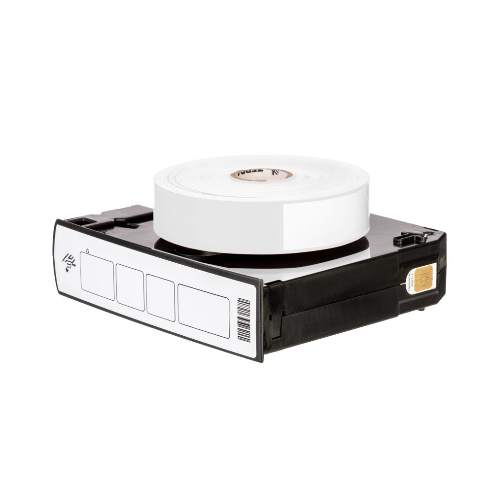 Label printer with a roll of labels on a white background - Zebra Z-Band Direct Paediatric Wristbands 25mm x 178mm – HC100 Direct Thermal Wristbands UAE