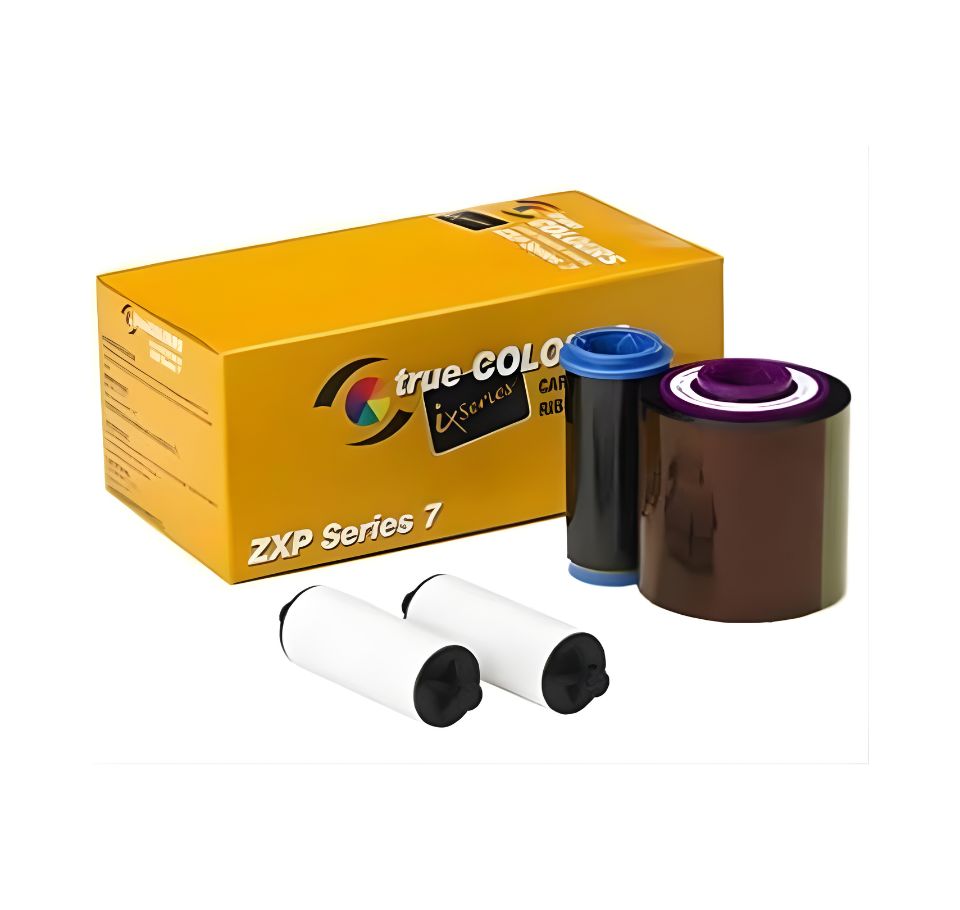 Xerox True Color iXpress ZXP Series 7 ink cartridge packaging with cartridges on a white background - Zebra ZXP Series 7 1-Mil Clear Laminate – 750 Prints | Part# 800085-914 | Buy in UAE from POSMEA
