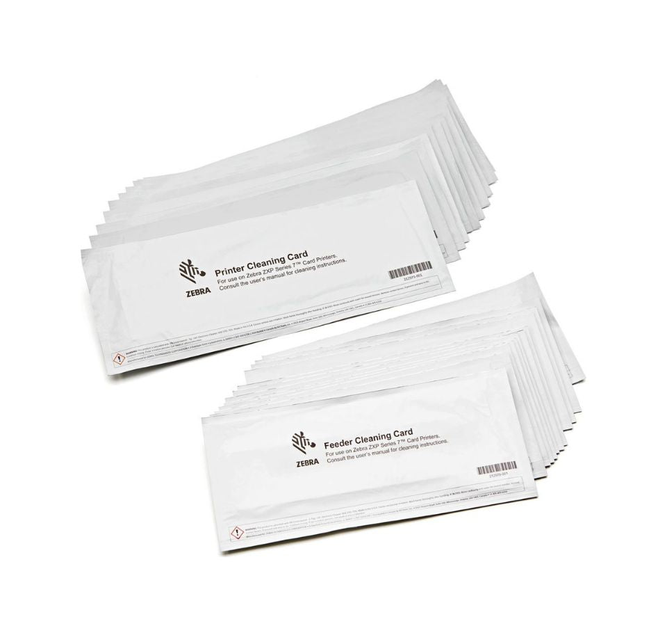 Multiple printer cleaning cards stacked on a white background - Zebra ZXP Series 7 Cleaning Kit 105999-701 – Buy Print Station Cleaner in UAE Posmea