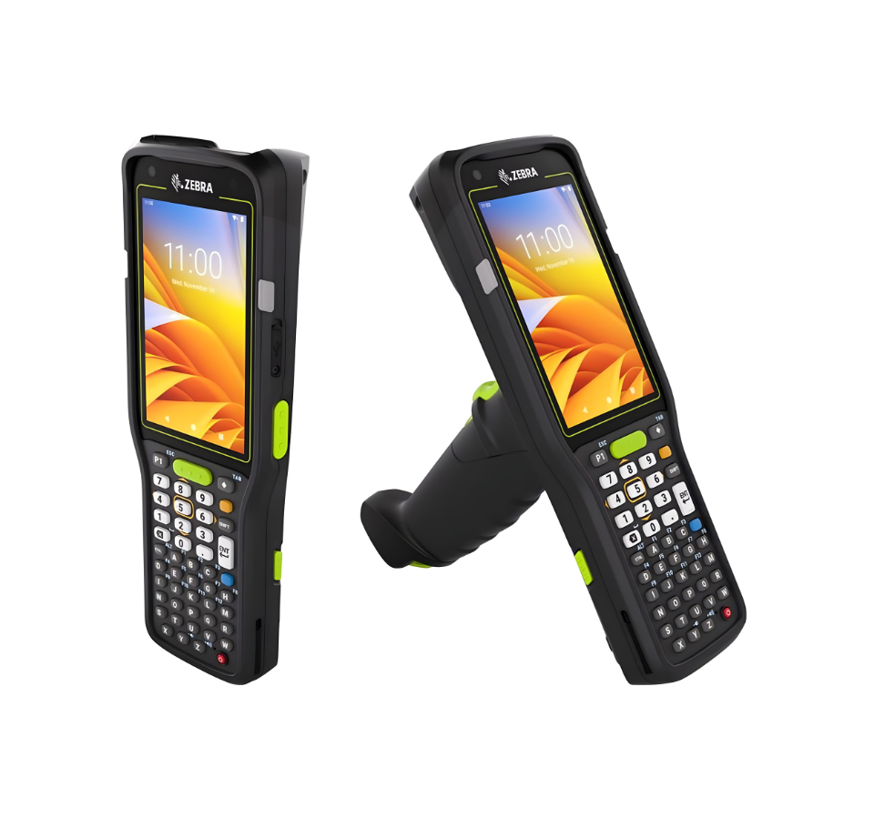 Two Zebra mobile devices on a white background - Zebra MC34 Rugged Android Handheld – 2D Scanner, Wi-Fi, NFC, Enterprise Mobile Computer UAE
