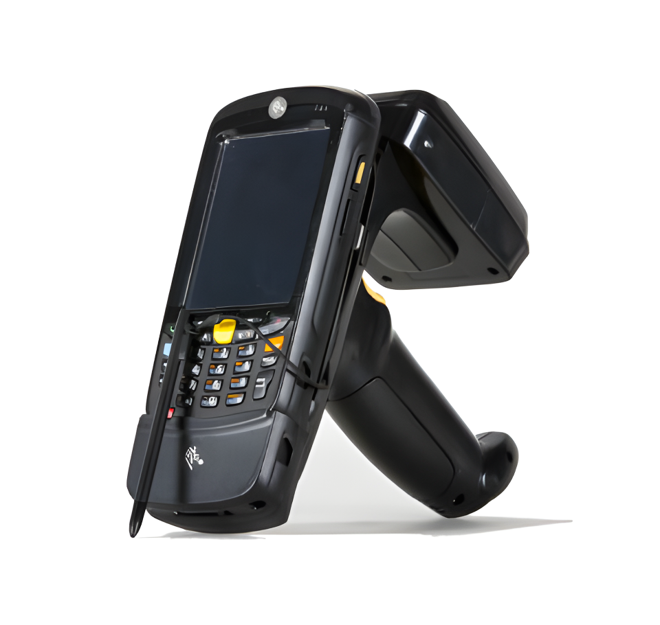 Black handheld device with barcode scanner on a white background - Zebra RFID 5500 Handheld RFID Reader – Long-Range UHF RFID Scanner UAE