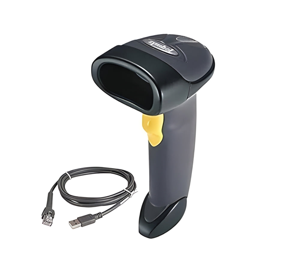 Barcode scanner with USB cable on a white background - Zebra Symbol LS2208 Barcode Scanner LS2208-SR20001R-UR in UAE | 1D POS Scanner