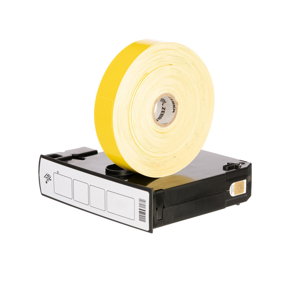 Black tape dispenser with a yellow roll of tape on a white background - Zebra Z-Band Fun Wristband Purple – Direct Thermal Wristbands for HC100 Printers UAE