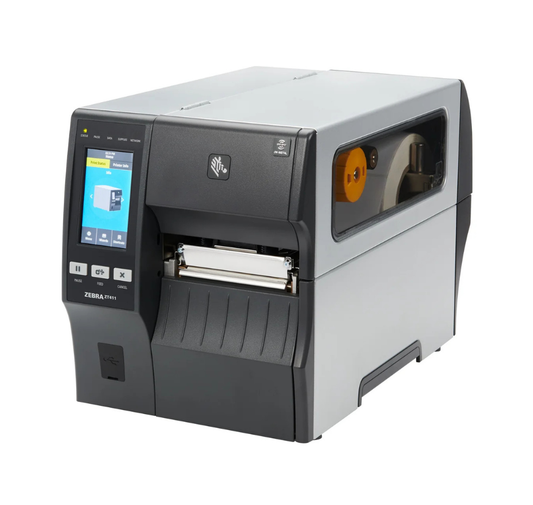 Zebra label printer on a white background - Zebra ZT411 High-Speed Industrial Barcode Printer