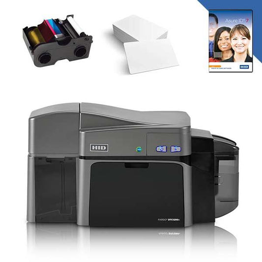 Fargo DTC1250e ID Card Double Side Printer with AsureID 7 Software Plain PVC Cards, Fargo Ribbon 45000