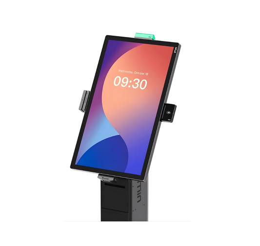 Digital display with a colorful screen showing the time on a white background 32” Smart Retail Billing System for Businesses in UAE – POSMEA