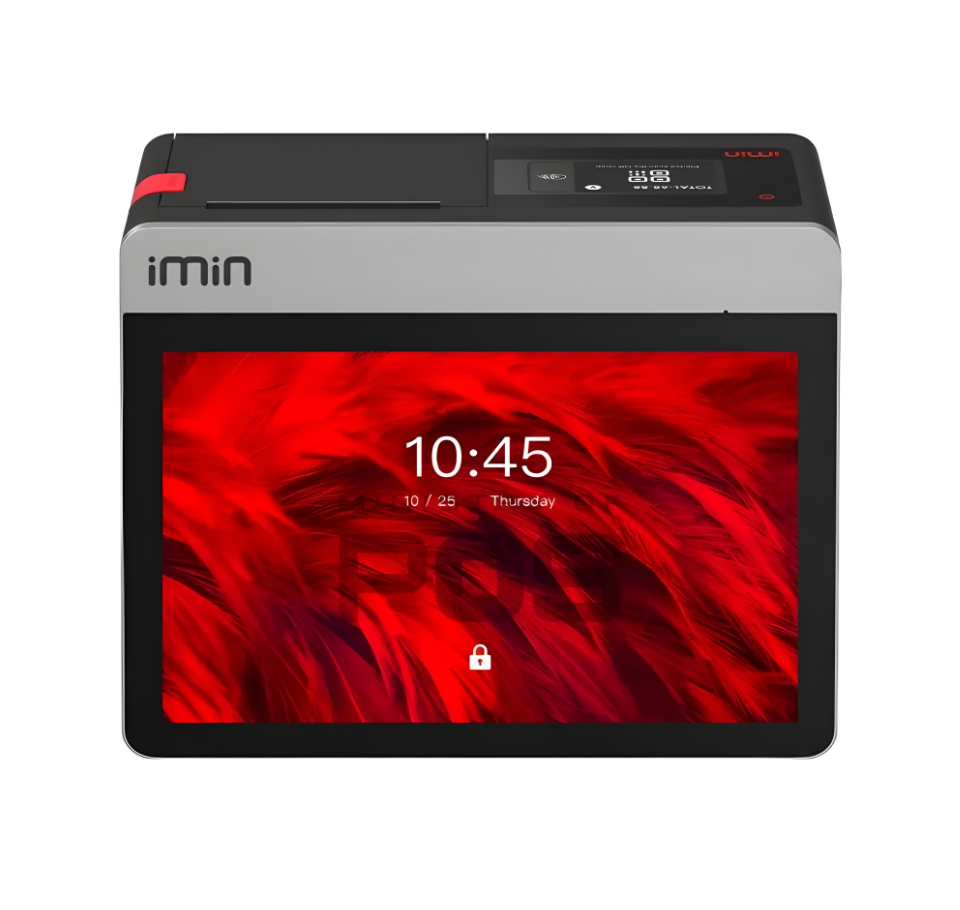 iMin device with a red screen displaying time and date on a white  background Smart Retail POS Terminal UAE – POSMEA