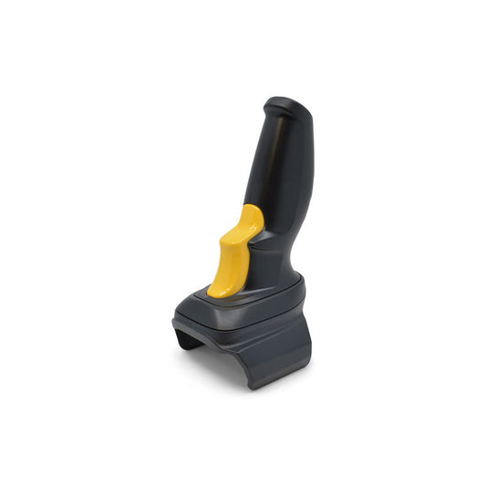 Black and yellow kitchen knife sharpener on a white background