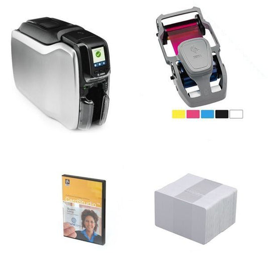 Bundle Zebra ZC300 ZC32-000C000EM00 Dual Sided ID Card Printer + Ribbon + Software + 100 Cards