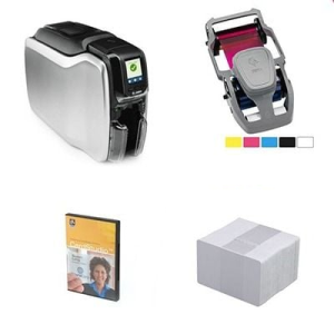 Bundle Zebra ZC300 ZC31-000C000EM00 Single Sided ID Card Printer + Ribbon + Software + 100 Cards