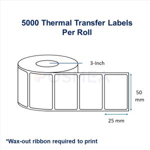 Buy Barcode Labels 50mm x 25mm Thermal Transfer 5000 Stickers, 3-Inch Core | Posmea