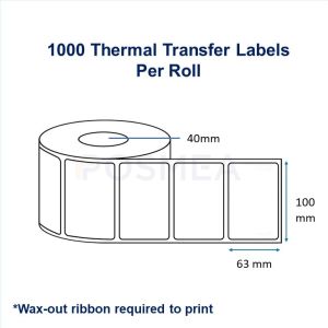 Barcode Label 100mm x 63mm Thermal Transfer (1000 Stickers, 40mm Core)