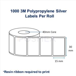 Barcode Label 30mm x 15mm 3M Silver Label (1000 Labels per roll)