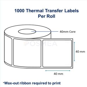 Buy Barcode Label 40mm x 40mm Thermal Transfer 1000 Stickers, 40mm Core | Posmea