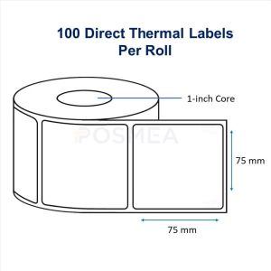 Barcode Label 75mm x 75mm Direct Thermal 100 Stickers per roll (1-Inch Core)