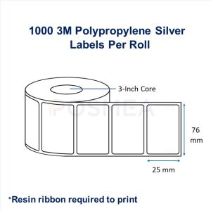 Barcode Label 76mm x 25mm 3M Polypropylene Silver (1000 Stickers/Roll, 3-inch Core)