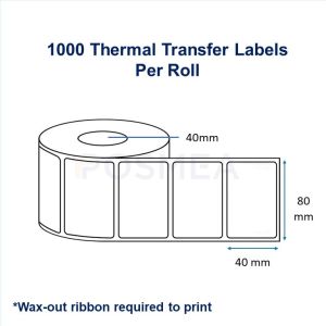 Barcode Label 80mm x 40mm Thermal Transfer (1000 Stickers, 40mm Core)