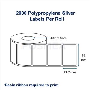 Barcode PET Silver Label 38mm x 12.7mm 2000 Stickers (40mm Core)