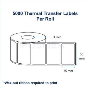 Buy Barcode Label Thermal Transfer 50mm x 25mm 5000 Stickers, 3-Inch Core | Posmea